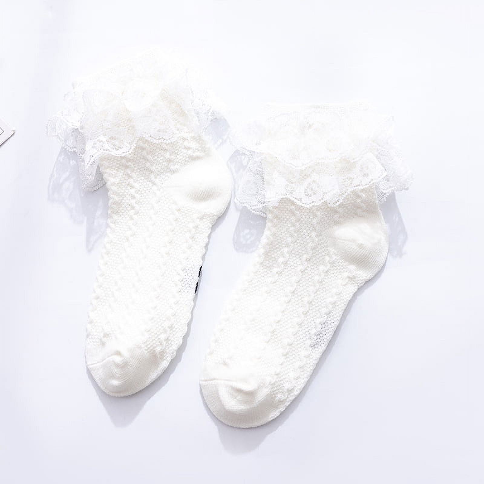5 Pairs Girl's Lace Ruffle Frilly Trim Crew Socks, Breathable Cotton Comfy Dance Princess Socks 1pcs 4-6T